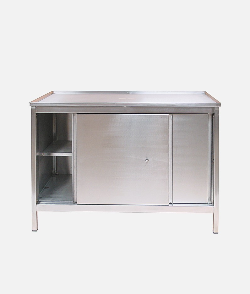 stainless steel workbench with cupboard