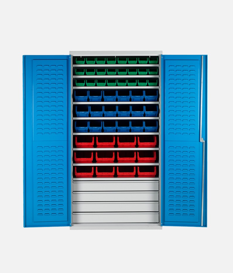 Bin cabinet with shelves