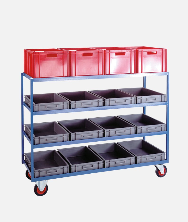 container shelf trolley with 16 bins