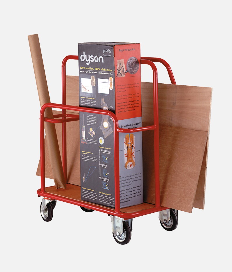 a DIY trolley with example items being moved