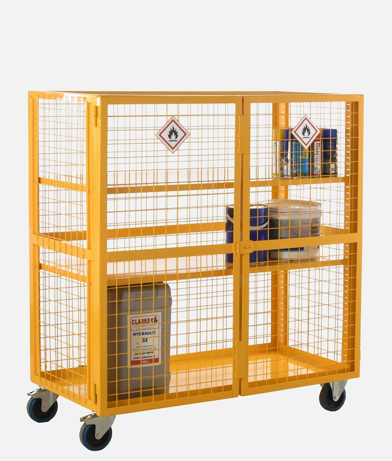 yellow trolley with hazardous items