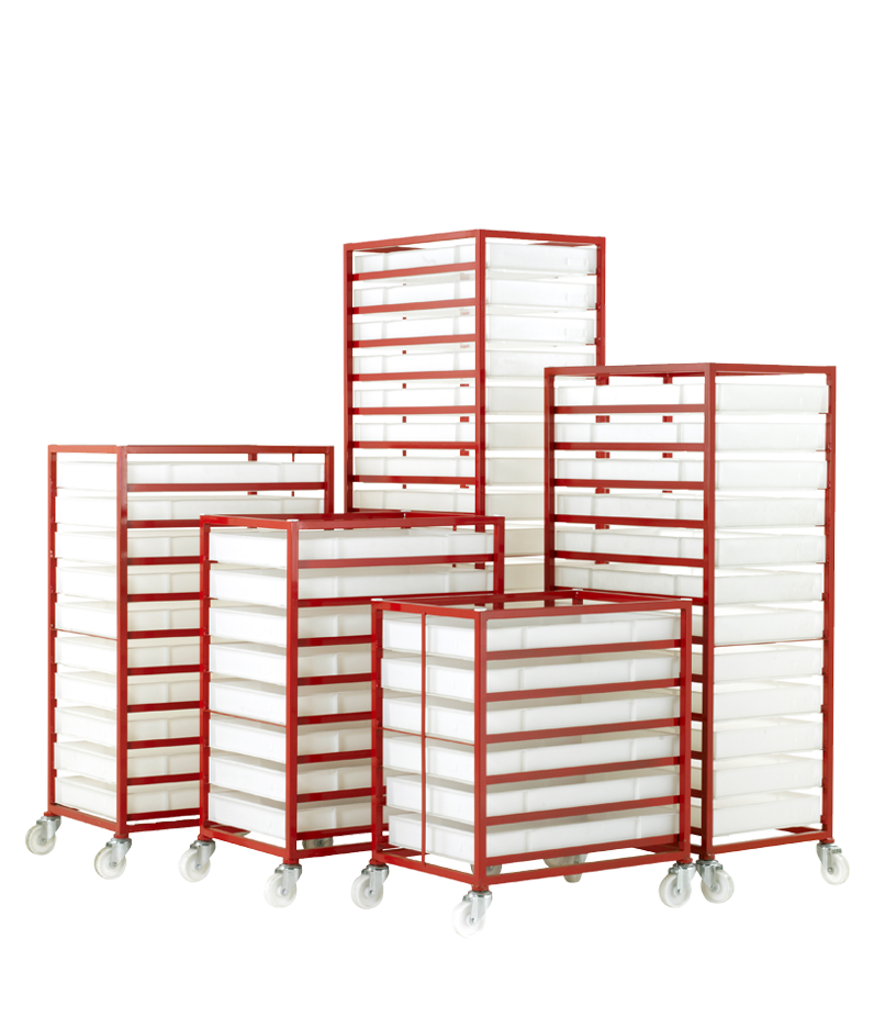 a range of mobile tray racks